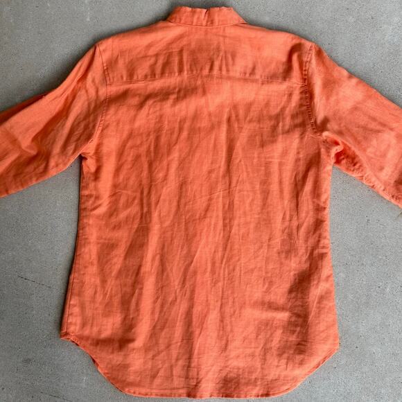 Y2K Flowy Linen Costal Coral Orange Jones Wear Button-up Longsleeve Shirt Medium - Picture 5 of 7